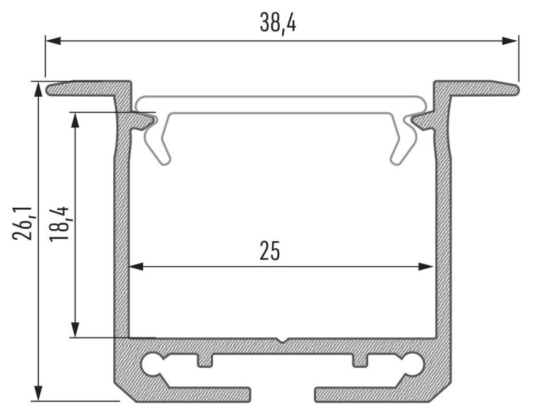 Profil do LED Aluminiowy Srebrny Typ K 2m + Klosz mleczny, Sprężyna montażowa