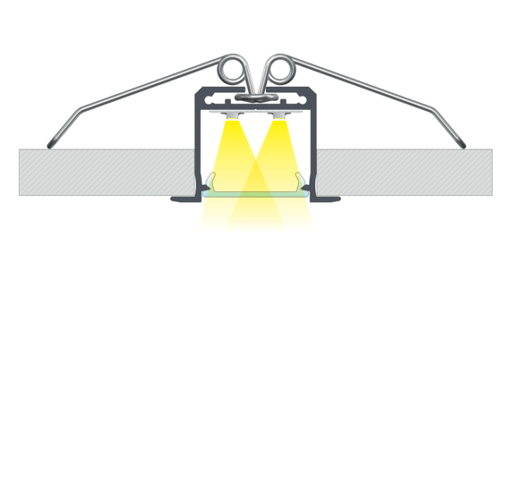 Profil do LED Aluminiowy Srebrny Typ K 2m + Klosz mleczny, Sprężyna montażowa