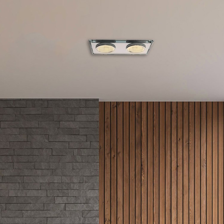 Oczko sufitowe szklane kwadratowe 2xGU10 Kolor: Srebrny EKOS919 Eko-Light