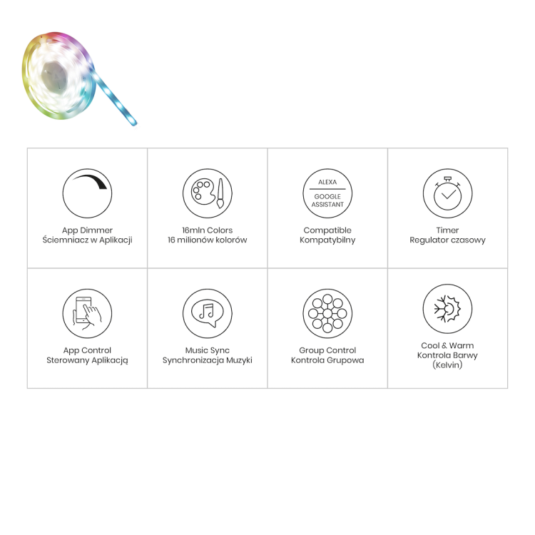 Zestaw LED RGB Wi-FI 3m Smart Tuya IP65 + CCT + Dim 12V EKSM7689 Eko-Light