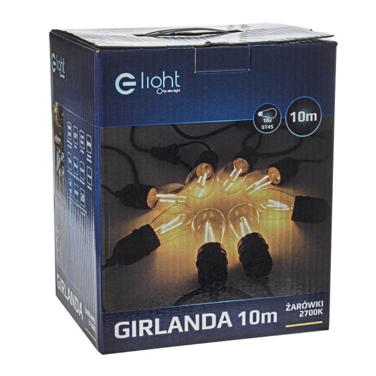 GIRLANDA 10 METRÓW Z ŻARÓWKĄ FILAMENTOWĄ 10x1,5W EKO6925 Eko-Light