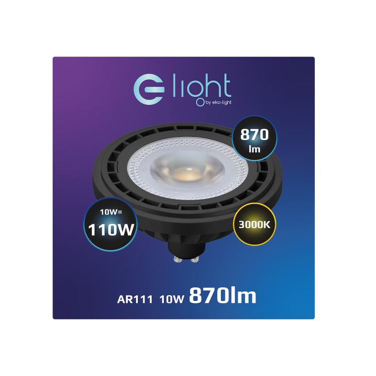 Żarówka LED 10W AR111 GU10 3000K/ Czarny AR8040 Eko-Light