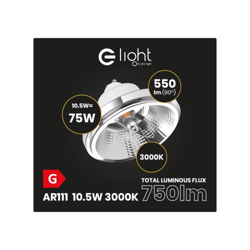 ŻARÓWKA AR111 - 10,5W GU10 3000K/ Biała z odbłyśnikiem AR8614 Eko-Light