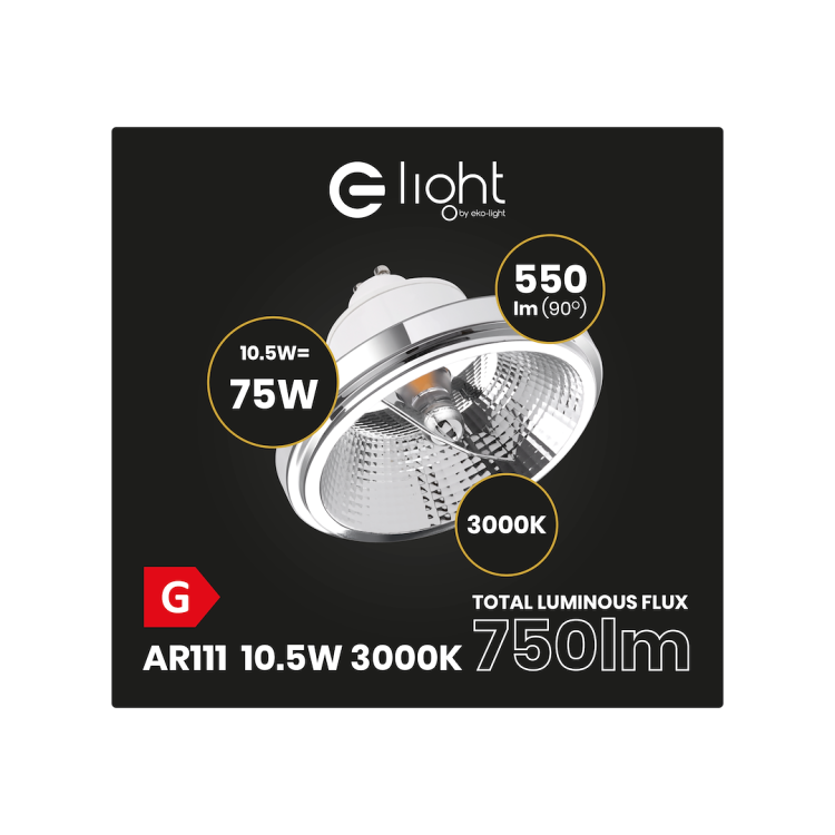 ŻARÓWKA AR111 - 10,5W GU10 3000K/ Biała z odbłyśnikiem AR8614 Eko-Light