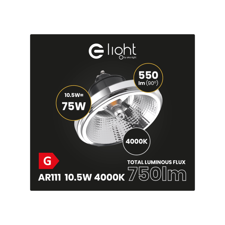 ŻARÓWKA AR111 - 10,5W GU10 4000K/ Czarny z odbłyśnikiem AR8617 Eko-Light
