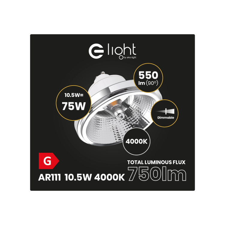 ŻARÓWKA AR111 - 10,5W GU10 4000K/ Biały z odbłyśnikiem Ściemnialna AR8619 Eko-Light