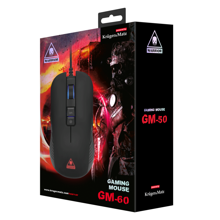 Mysz gamingowa przewodowa dla Gracza Warrior GM-60 KM0752 Kruger&Matz 5000 DPI RGB kolorowa podświetlana sensor optyczny