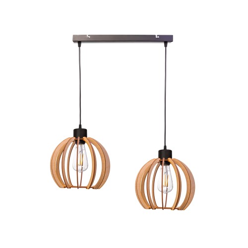 JUALA 2P E27, lampa wisząca, max. 2x60W, czarna, drewno AD-LD-6377BE27D ADVITI sufitowa nad stół blat wyspę