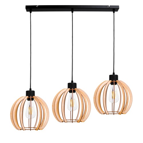 JUALA 3P E27, lampa wisząca, max. 3x60W, czarna, drewno AD-LD-6378BE27D ADVITI sufitowa nad stół blat wyspę