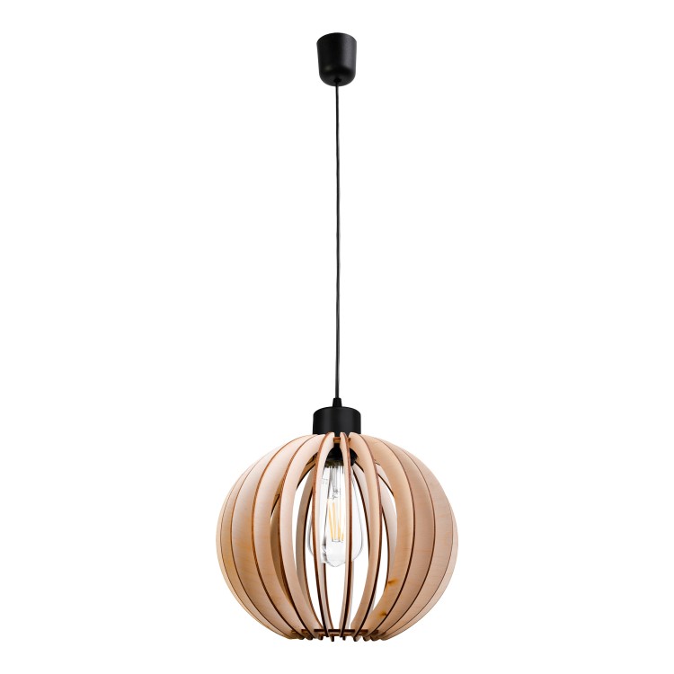 PALLA 270 1P E27, lampa wisząca, max. 60W, czarna, okrągły klosz, drewno AD-LD-6381BE27D ADVITI