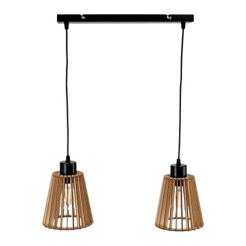 DELOS 2P E27, lampa wisząca, max. 2x60W, czarna, drewno AD-LD-6408BE27D ADVITI sufitowa nad stół blat wyspę