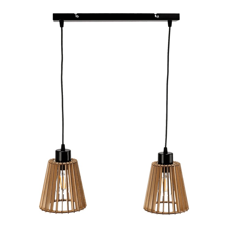 DELOS 2P E27, lampa wisząca, max. 2x60W, czarna, drewno AD-LD-6408BE27D ADVITI sufitowa nad stół blat wyspę