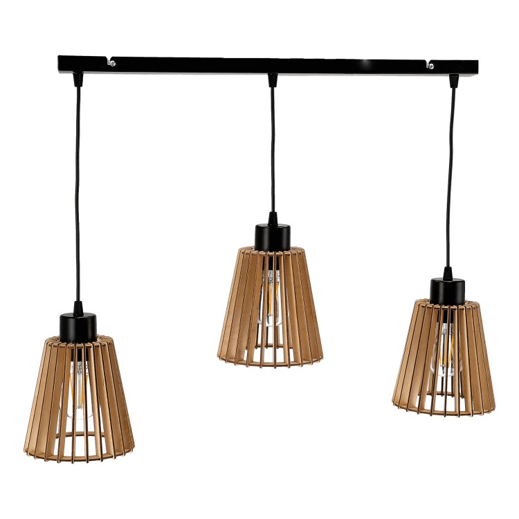 DELOS 3P E27, lampa wisząca, max. 3x60W, czarna, drewno, listwa AD-LD-6409BE27D ADVITI sufitowa nad stół blat wyspę