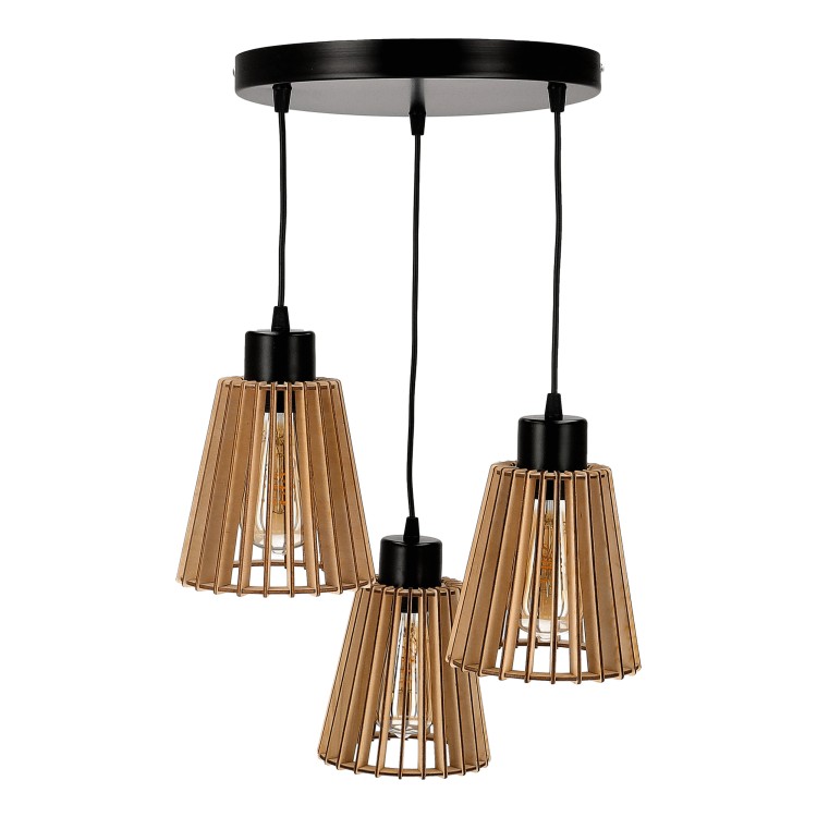DELOS 3P E27, lampa wisząca, max. 3x60W, czarna, drewno, okrągła AD-LD-6410BE27D ADVITI sufitowa nad stół blat wyspę