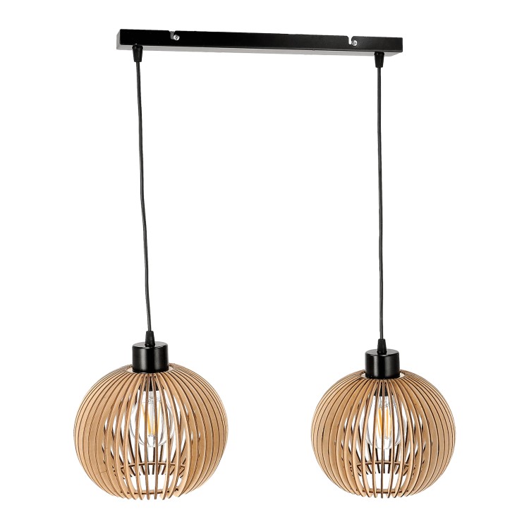 ANAFI 2P E27, lampa wisząca, max. 2x60W, czarna, drewno AD-LD-6412BE27D ADVITI sufitowa nad stół blat wyspę