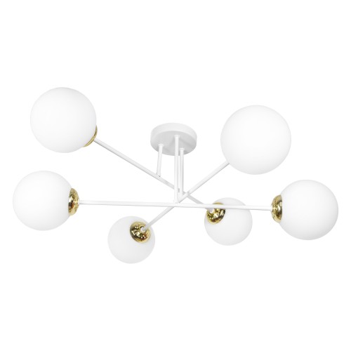 LEIA 6P E27, lampa wisząca, max. 6x60W, biało-złota AD-LD-6439W-CE27SM ADVITI sufitowa nad stół blat wyspę sufitowa nad stół blat