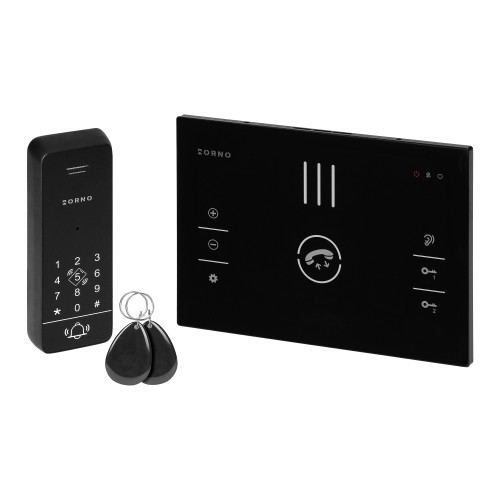 SANDI, zestaw domofonowy jednorodzinny, bezsłuchawkowy 2-żyłowy, z szyfratorem i czytnikiem breloków zbliżeniowych, czarny OR-DOM-BA-933/B ORNO Home