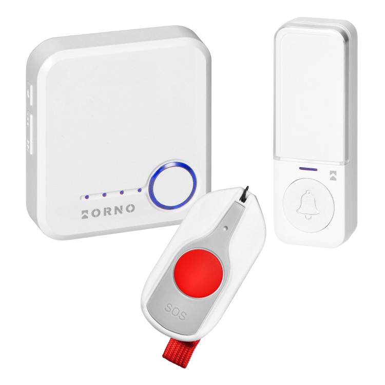 SIGO AC SOS, dzwonek bezprzewodowy sieciowy, Wi-Fi, przycisk wejścia bezbateryjny, przycisk SOS bateryjny, learning system, 32 dźwięków, 200m, biały OR-DB-MK-175/W ORNO Home