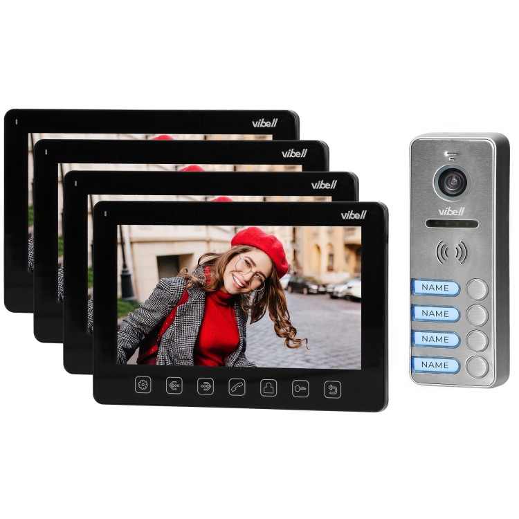 NOVEO MULTI4, zestaw wideodomofonowy 4-rodzinny, bezsłuchawkowy, kolor, LCD 7", menu OSD, sterowanie bramą, czarny OR-VID-EX-1065/B ORNO Home