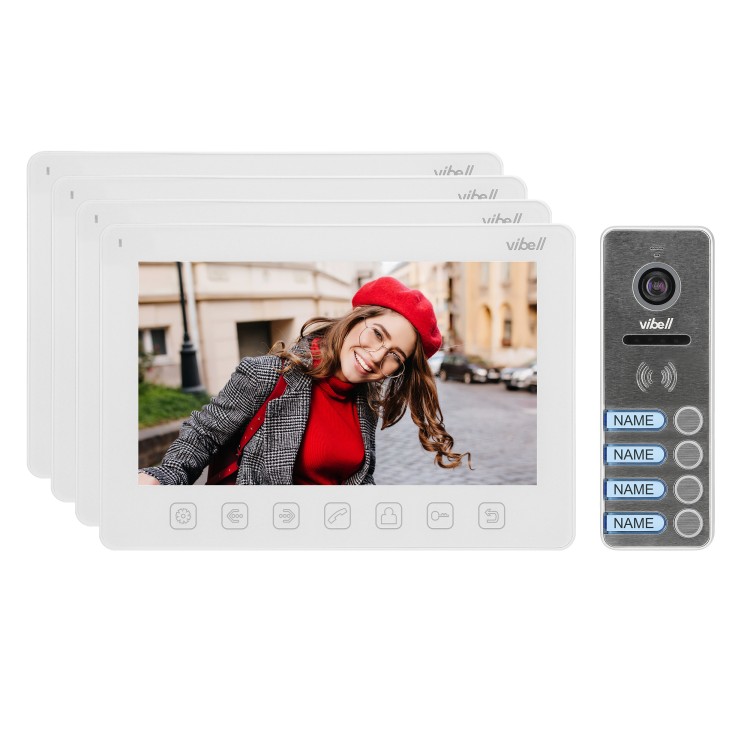 NOVEO MULTI4, zestaw wideodomofonowy 4-rodzinny, bezsłuchawkowy, kolor, LCD 7", menu OSD, sterowanie bramą, biały OR-VID-EX-1065/W ORNO Home