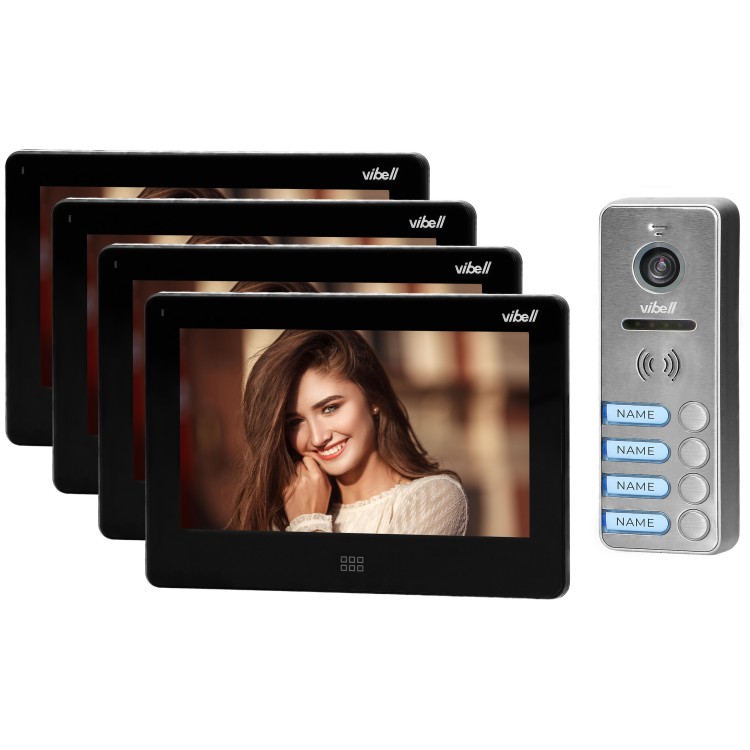 FELIS MEMO MULTI4, zestaw wideodomofonowy 4-rodzinny, bezsłuchawkowy kolor, LCD 7", dotykowy, menu OSD, pamięć, gniazdo na kartę SD, DVR, sterowanie bramą, czarny OR-VID-EX-1066/B ORNO Home