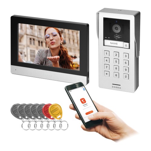 GAYD, zestaw wideodomofonowy, bezsłuchawkowy, monitor dotykowy 8" LCD, Wi-Fi  + APP na telefon, z gniazdem na kartę pamięci, z kamerą Full HD 2MP, z czytnikiem kart i breloków zbliżeniowych 125kHz, szyfrator OR-VID-MA-1080/B ORNO Home