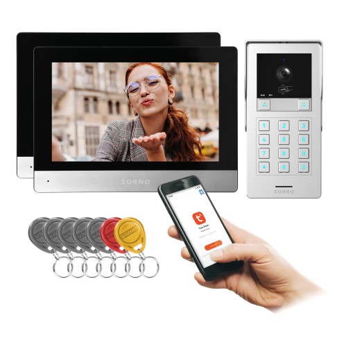 GAYD MULTI2, zestaw wideodomofonowy, bezsłuchawkowy, monitor dotykowy 8" LCD, Wi-Fi  + APP na telefon, z gniazdem na kartę pamięci, z kamerą Full HD 2MP, z czytnikiem kart i breloków zbliżeniowych 125kHz, szyfrator OR-VID-MA-1081/B ORNO Home