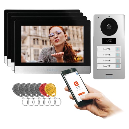 GAYD MULTI4, zestaw wideodomofonowy, bezsłuchawkowy, monitor dotykowy 8" LCD, Wi-Fi  + APP na telefon, z gniazdem na kartę pamięci, z kamerą Full HD 2MP, z czytnikiem kart i breloków zbliżeniowych 125kHz OR-VID-MA-1082/B ORNO Home