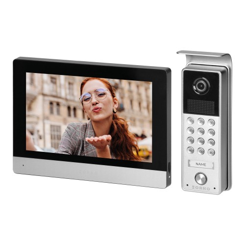 CERES Full HD, zestaw wideodomofonowy, bezsłuchawkowy, monitor dotykowy 8" LCD, z gniazdem na kartę pamięci, z kamerą Full HD 1080p i szyfratorem OR-VID-ME-1056FHD/B ORNO Home
