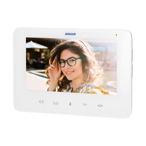 Wideo monitor bezsłuchawkowy, kolorowy, LCD 7", otwieranie bramy, interkom, do rozbudowy zestawu z serii INDI i SCUTI, biały OR-VID-VP-1069MV/W ORNO Home