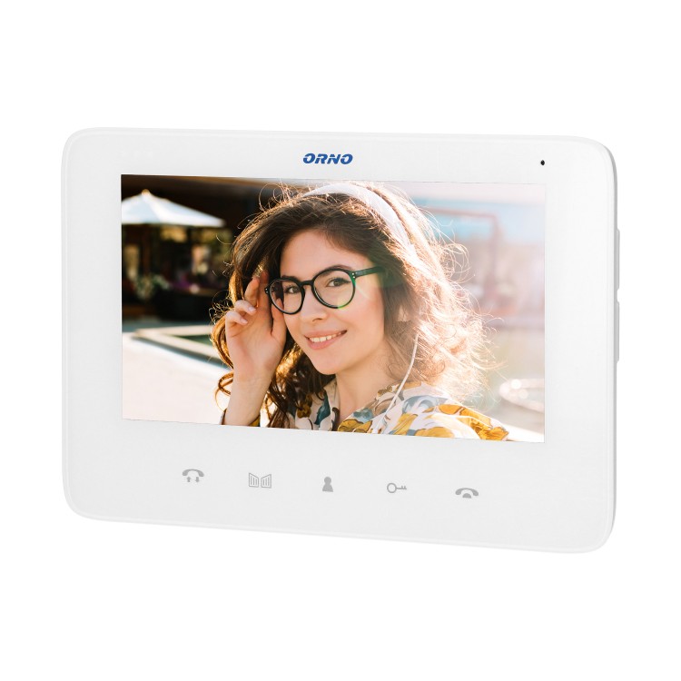 Wideo monitor bezsłuchawkowy, kolorowy, LCD 7", otwieranie bramy, interkom, do rozbudowy zestawu z serii INDI i SCUTI, biały OR-VID-VP-1069MV/W ORNO Home