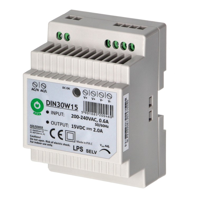 Zasilacz na szynę DIN, 15VDC, 2.0A OR-VID-VP-1069ZD ORNO Home do zestawów wideodomofonowych wideodomofonów z serii INDI i SCUTI