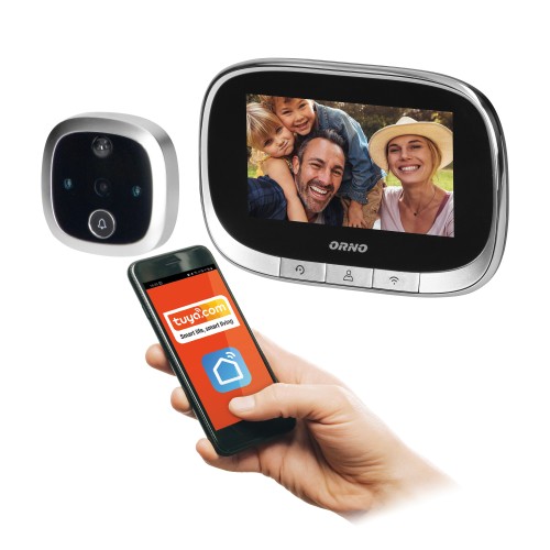 Elektroniczny wizjer do drzwi 4,3" HD z WiFi + Tuya, z funkcją nagrywania na kartę microSD, czujnikiem ruchu i szerokokątną kamerą, zasilany akumulatorem litowym 3500mAh OR-WIZ-1109 ORNO Home