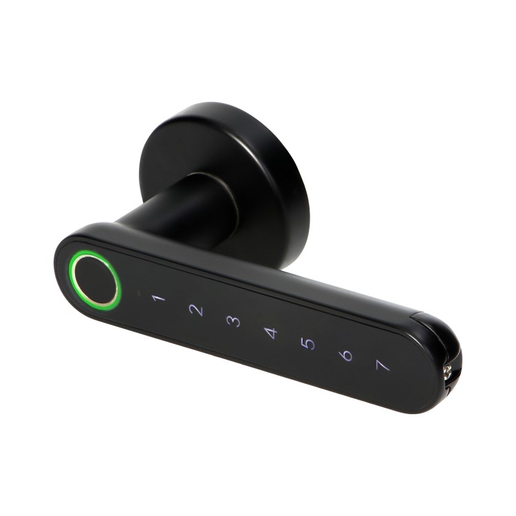 Klamka szyfrowa z klawiaturą dotykową. Otwierana na PIN, z czytnikiem linii papilarnych oraz telefonem z Bluetooth 4.0. Kolor Czarny OR-ZS-853/B ORNO Home