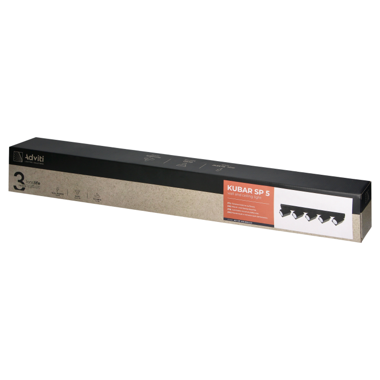 KUBAR SP 5, oprawa ścienno-sufitowa, GU10 max. 5x35W, IP20, czarna AD-OP-6513BGU10 ADVITI