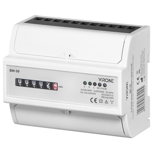 3-fazowy analogowy wskaźnik zużycia energii elektrycznej, 100A, 7 modułów, DIN TH-35mm EM-10 Virone