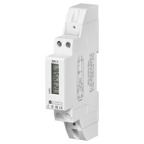 1-fazowy cyfrowy wskaźnik zużycia energii elektrycznej, 40A, 1 moduł, DIN TH-35mm EM-7 Virone