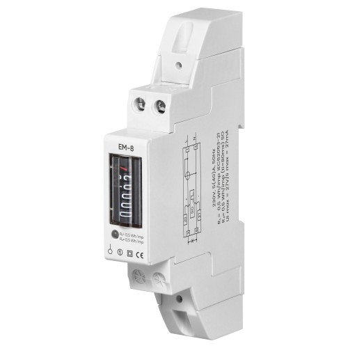 1-fazowy analogowy wskaźnik zużycia energii elektrycznej, 40A, 1 moduł, DIN TH-35mm EM-8 Virone