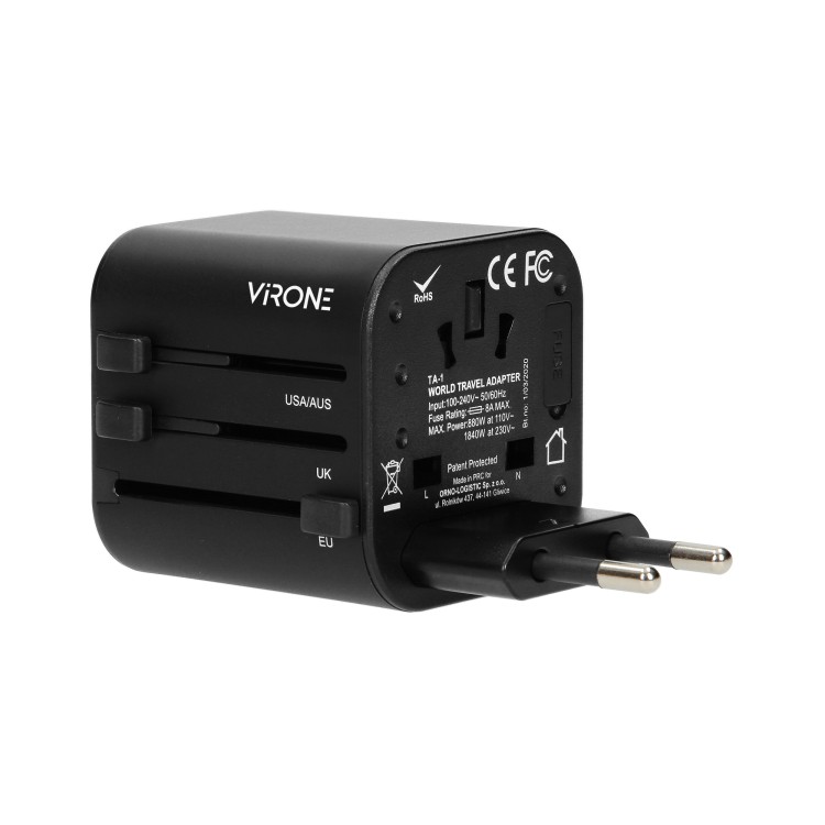 GOworld uniwersalny adapter podróżny do ponad 200 krajów świata, 100-240V, 8A TA-1 Virone