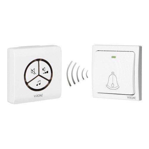 Dzwonek bezprzewodowy WAYO AC, sieciowy, przycisk bezbateryjny, learning system, 25 dźwięków, zakres działania 100m DB-3 Virone