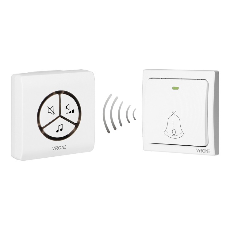 Dzwonek bezprzewodowy WAYO AC, sieciowy, przycisk bezbateryjny, learning system, 25 dźwięków, zakres działania 100m DB-3 Virone
