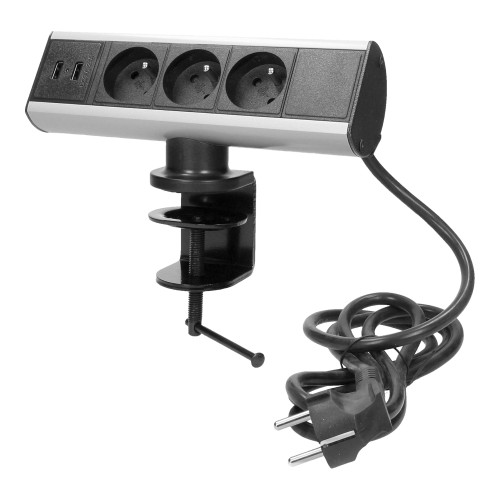 Gniazdo meblowe z uchwytem montażowym, ładowarką USB i przewodem 1,8m, 3x2P+Z, 2xUSB (typ A, 2,1A) FS-7 Virone