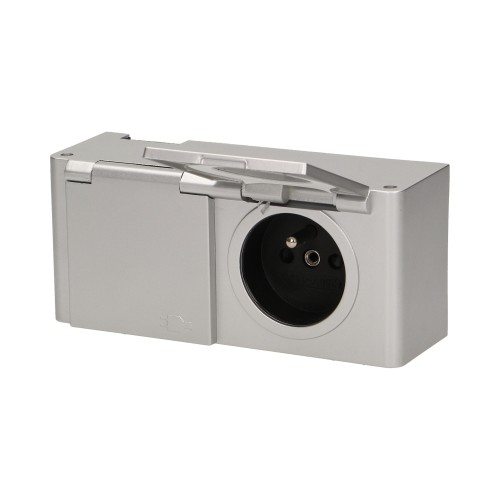 Gniazdo meblowe podszafkowe z klapką, IP44, 2x2P+Z, srebrne FS-11 Virone