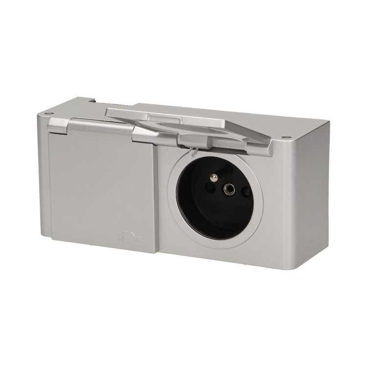 Gniazdo meblowe podszafkowe z klapką, IP44, 2x2P+Z, srebrne FS-11 Virone