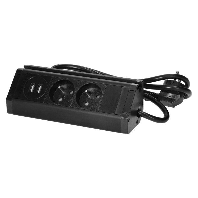 Gniazdo meblowe z uchwytem na telefon, ładowarką USB i przewodem 1,5m, 2x2P+Z, 2xUSB (typ A, 2,4A), czarne FS-13/B Virone
