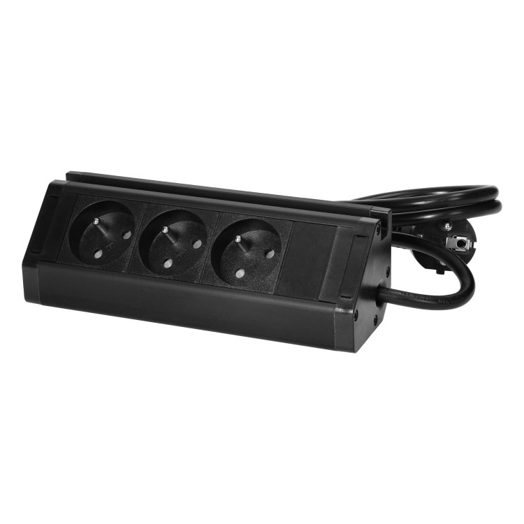 Gniazdo meblowe z uchwytem na telefon i przewodem 1,5m, 3x2P+Z, czarne FS-14/B Virone