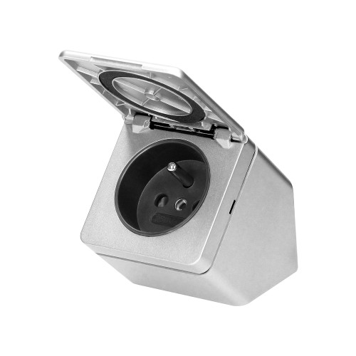 Gniazdo meblowe podszafkowe z klapką, IP44, 1x2P+Z, srebrne FS-9 Virone