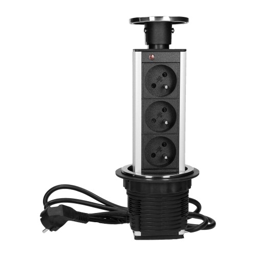 Gniazdo meblowe Ø8cm wysuwane z blatu z przewodem 1,8m, 3x2P+Z, INOX FS-16 Virone
