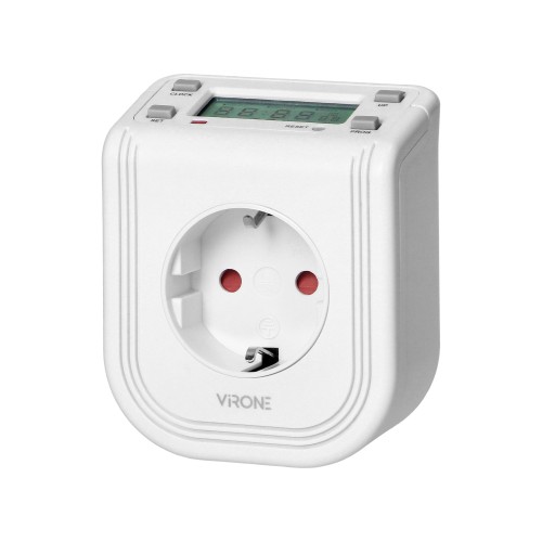 Elektroniczny programator czasowy z górnym wyświetlaczem LCD, 230 VAC 3680W Schuko, 16 punktów przełączenia, symulator obecnosci. DT-4(GS) Virone
