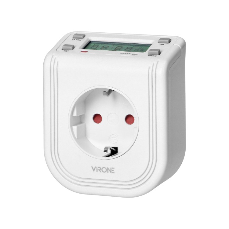 Elektroniczny programator czasowy z górnym wyświetlaczem LCD, 230 VAC 3680W Schuko, 16 punktów przełączenia, symulator obecnosci. DT-4(GS) Virone